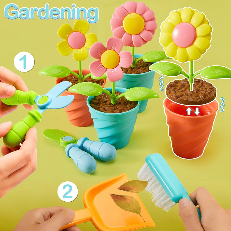 LINFUN KIDS Kinder Gartengeräte Spielzeug Sandspielzeug mit Giesskanne Schaufel Rechen, Gartenwerkze