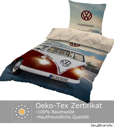 Bettwäsche VW Bulli 135x200 cm 80x80 Kissenbezug Baumwolle Bus Bulli Volkswagen Bettwäsche-Set | VW