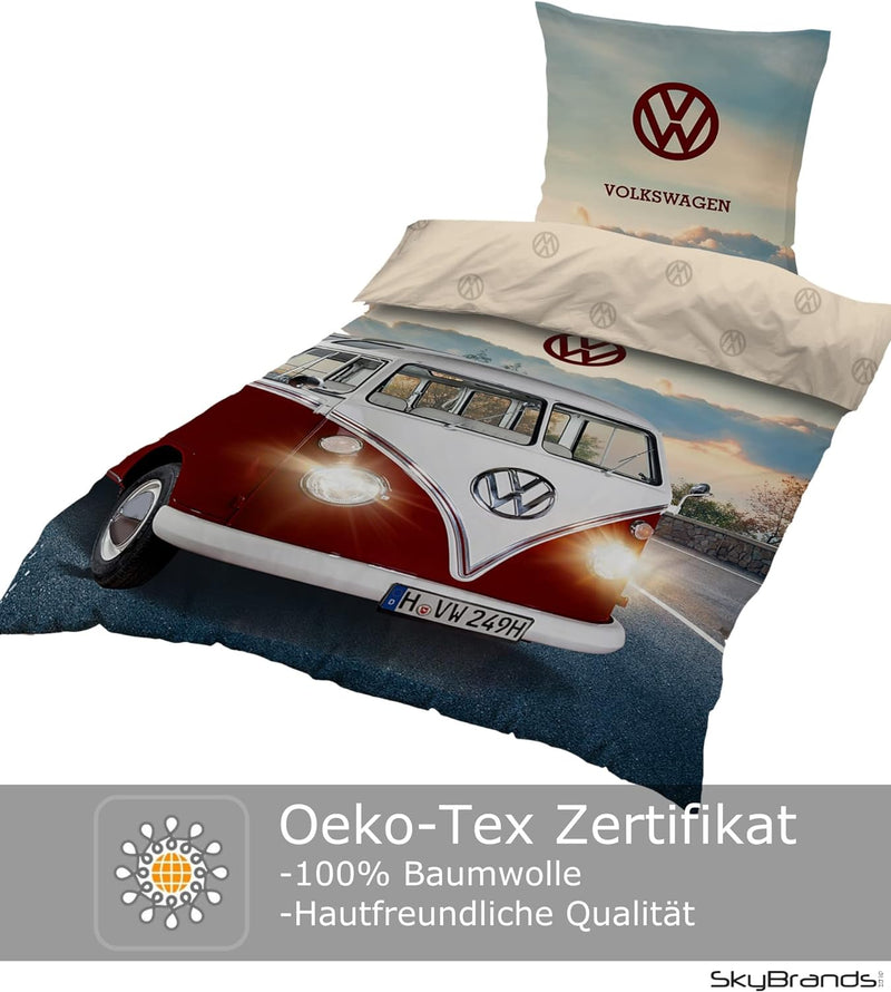 Bettwäsche VW Bulli 135x200 cm 80x80 Kissenbezug Baumwolle Bus Bulli Volkswagen Bettwäsche-Set | VW