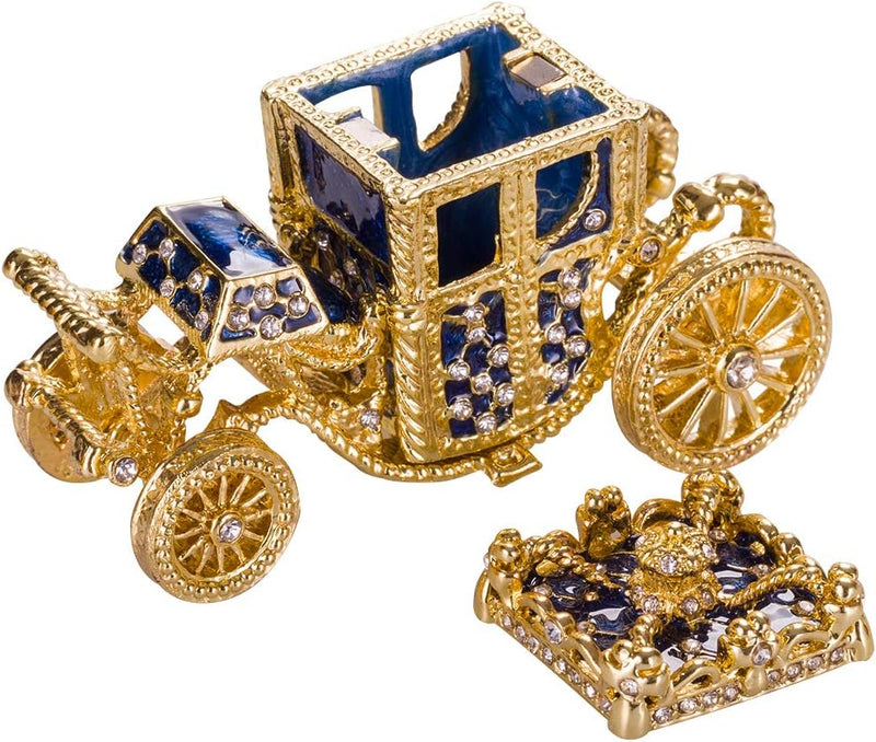 Fabergé-Stil Krönungs Ei/Schmuckkästchen mit Kutsche 19 cm blau