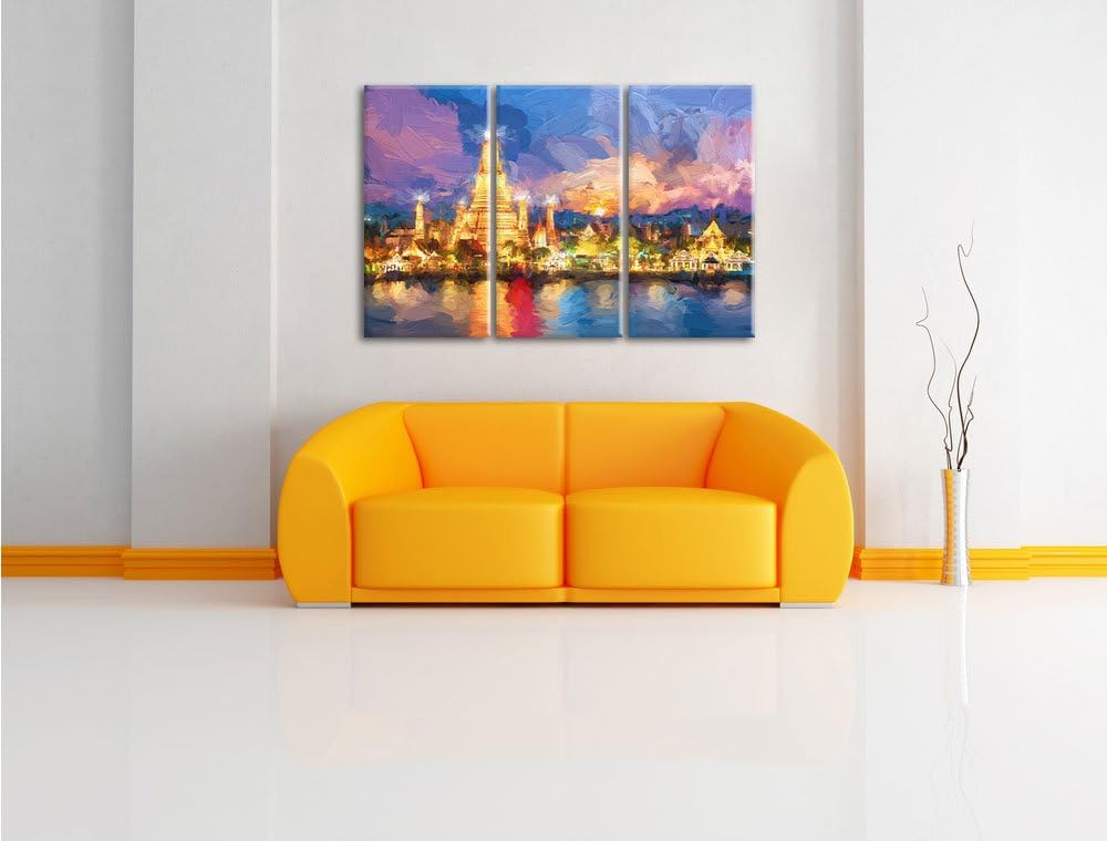 Pixxprint Tempel Bangkok Thailand / 3-Teilig/Gesamtmass 120cm Leinwandbild bespannt auf Holzrahmen/W