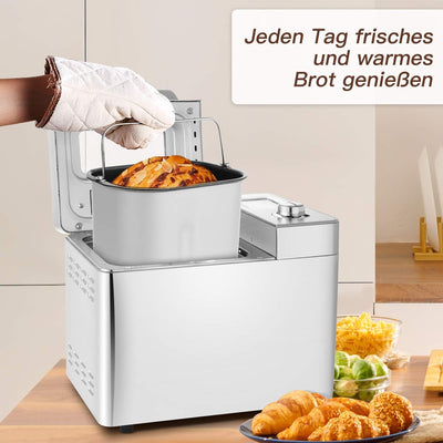 Nictemaw Brotbackautomat Backmeister Edelstahl Brotbackmaschine mit 25 Backprogramme 550W