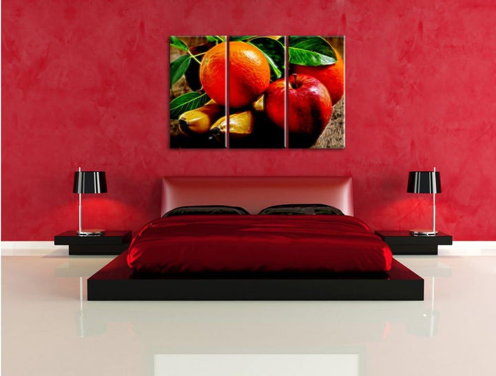 Pixxprint verschiedenes Obst Neon Lights Effekt 3-Teiler Leinwandbild 120x80 Bild auf Leinwand