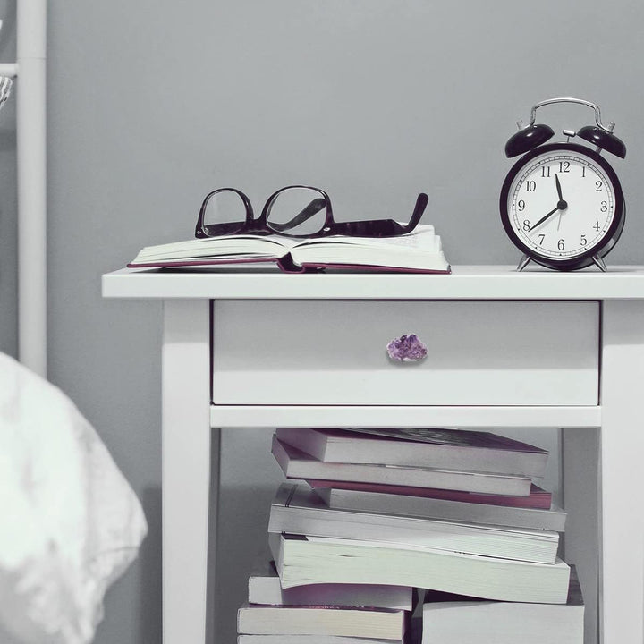 KYEYGWO 4 Stück Natürlich Amethyst Drusen Möbelknöpfe, Unregelmässig Kristall Schubladenknöpfe Stein