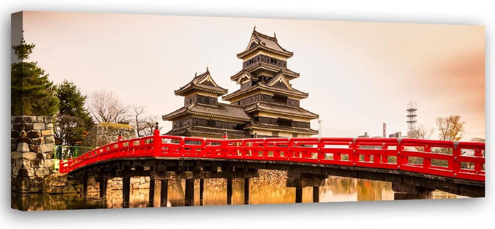 Feeby Bild auf Vlies Leinwand Brücke Stadt Japan Asien 120x40 cm Kunstdruck Modern Wandbilder Deko F