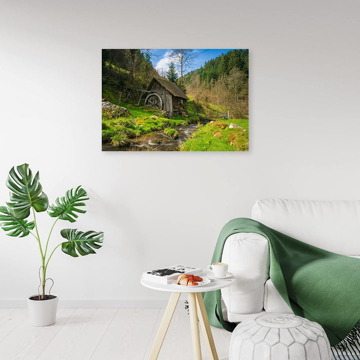 Febby Vlies Leinwandbild XXL Bäume Bach Hügel 80x60 cm Wandbild Kunst Bilder Schlafzimmer Deko Wohnz