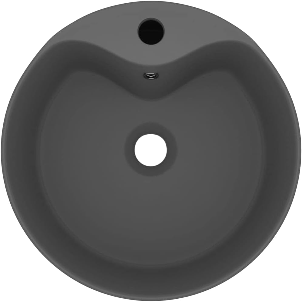 HOMIUSE Luxus-Waschbecken mit üBerlauf Matt Dunkelgrau 36x13 CM Keramik Waschbecken Waschtisch Aufsa