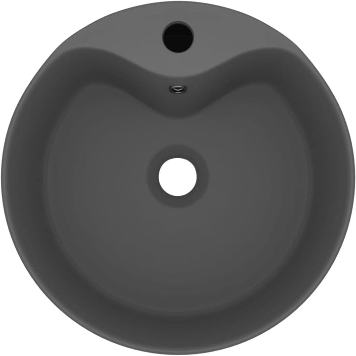 HOMIUSE Luxus-Waschbecken mit üBerlauf Matt Dunkelgrau 36x13 CM Keramik Waschbecken Waschtisch Aufsa