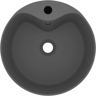 HOMIUSE Luxus-Waschbecken mit üBerlauf Matt Dunkelgrau 36x13 CM Keramik Waschbecken Waschtisch Aufsa