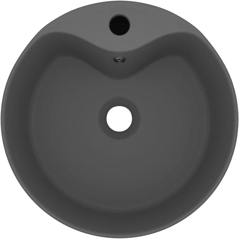HOMIUSE Luxus-Waschbecken mit üBerlauf Matt Dunkelgrau 36x13 CM Keramik Waschbecken Waschtisch Aufsa
