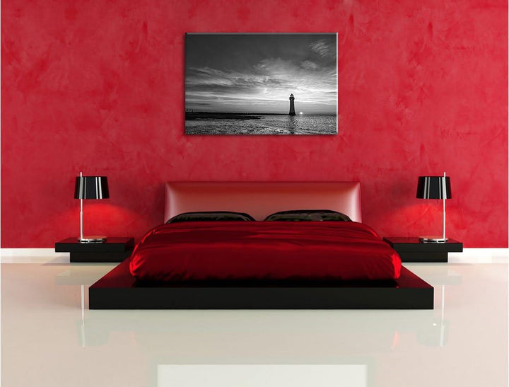 Pixxprint Leuchtturm im Sonnenuntergang als Leinwandbild/Grösse: 100x70 cm/Wandbild/Kunstdruck/ferti