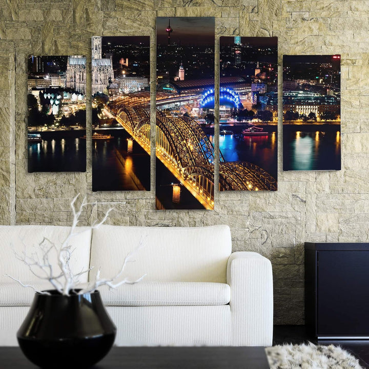 Bilder 5 Teilig Köln Deco Panel Kunst Stadt Nacht Architektur bunt 100x70 cm Deco panel 100x70 cm K,