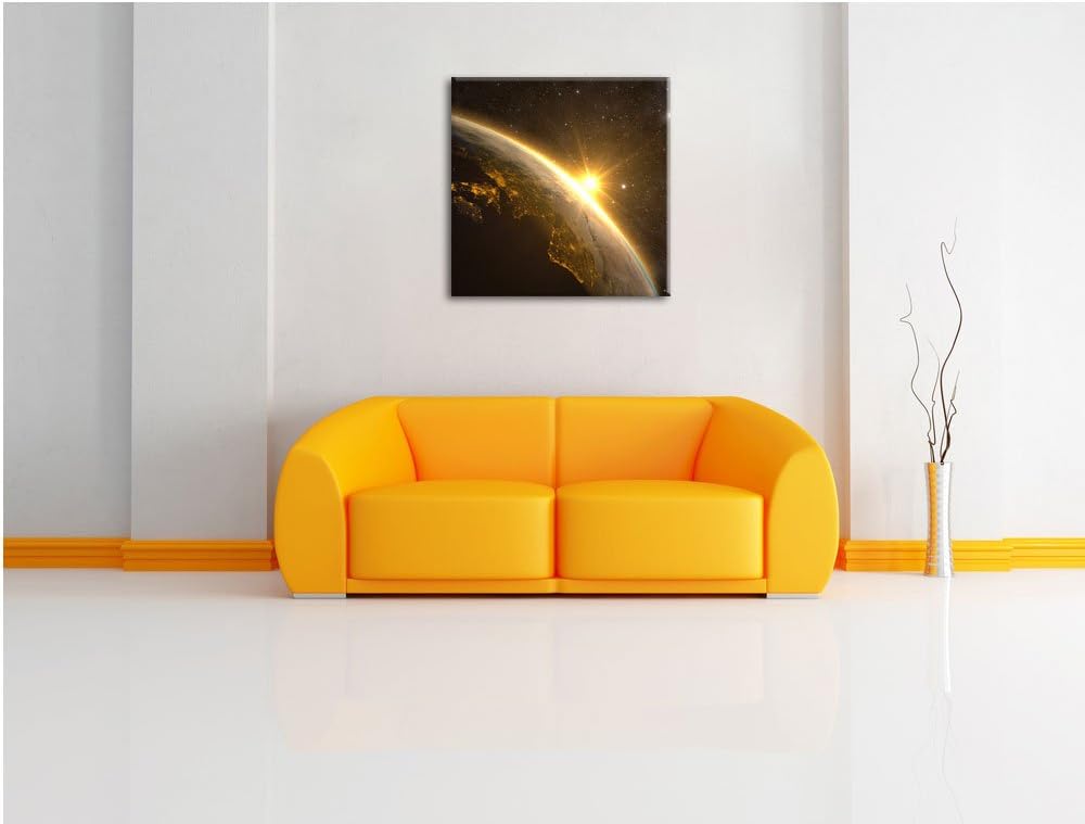 Pixxprint Die Sonne und Erde im Weltall als Leinwandbild Quadratisch/Grösse: 70x70 / Wandbild/Kunstd
