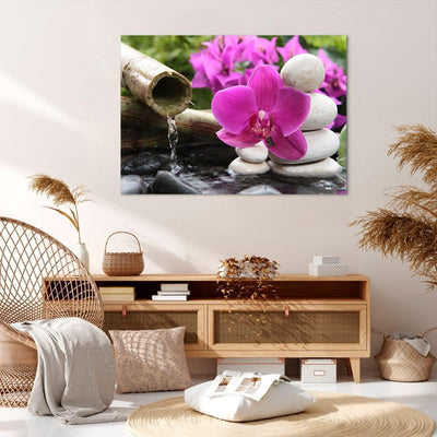 Bilder auf Leinwand 100x70cm Leinwandbild Orchidee Bambus Dekoration Spa Gross Wanddeko Bild Schlafz