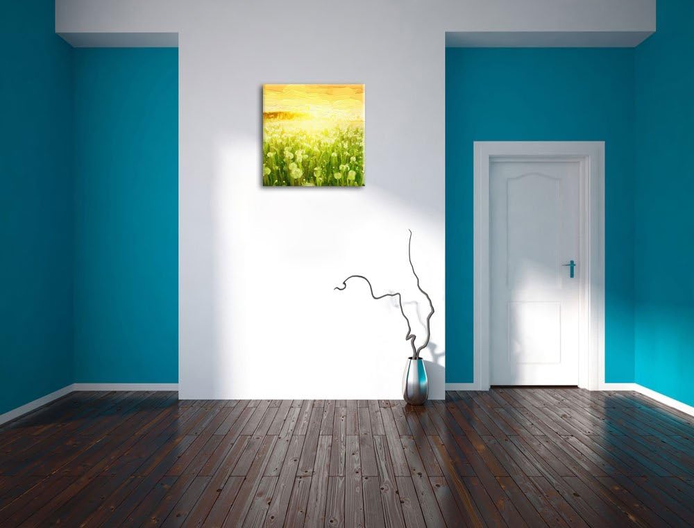 Pixxprint Pusteblumenwiese bei Sonnenuntergang Pinsel Effekt, Format: 70x70 auf Leinwand, 70x70