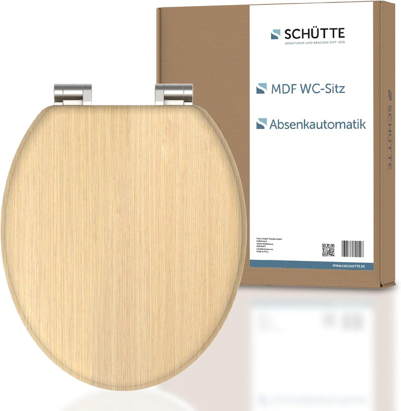 SCHÜTTE WC-Sitz NATRUAL mit Absenkautomatik aus Holz | Toilettensitz mit Klodeckel | Holzkern Toilet