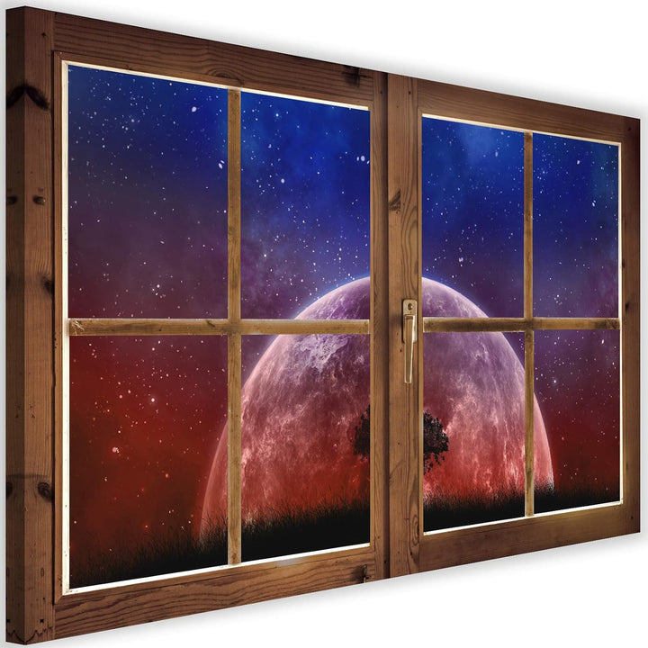 Febby Vlies Leinwandbild XXL Geschlossenes Fenster 3D-Illusion 120x80 cm Wandbild Kunst Bilder Schla