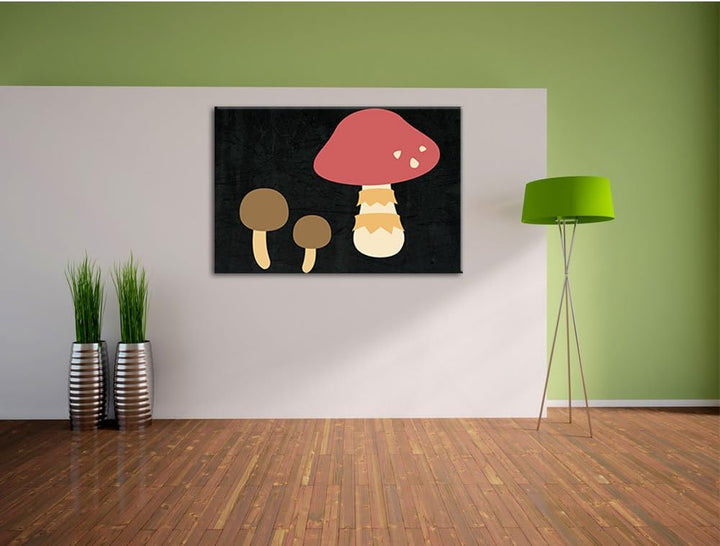 Süsse Pilze schwarz, Format: 100x70 auf Leinwand, XXL riesige Bilder fertig gerahmt mit Keilrahmen,