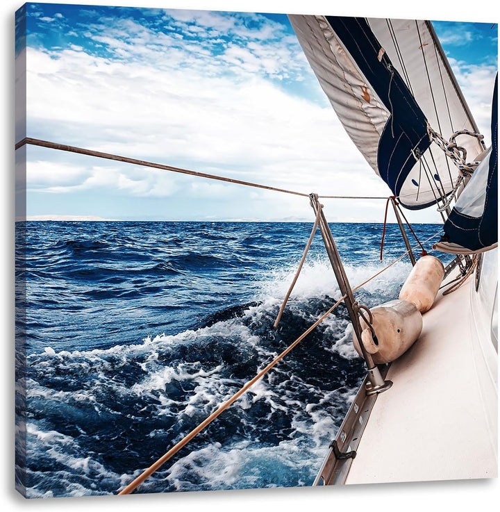 Die weissen Segel der Yacht, Format: 70x70 auf Leinwand, XXL riesige Bilder fertig gerahmt mit Keilr