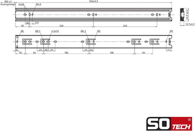 SOTECH 4 Paar (8 Stück) Vollauszüge KV1-45-H45-L550-NF 550 mm (eingeschoben) Teleskopauszug kugelgel