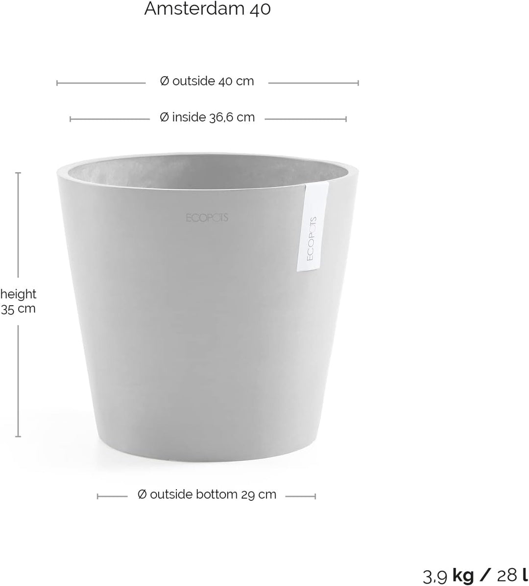 ECOPOTS Blumentopf Amsterdam Hell Grau - Durchmesser Ø 40 cm rund gross - Pflanzentopf aus Recycling