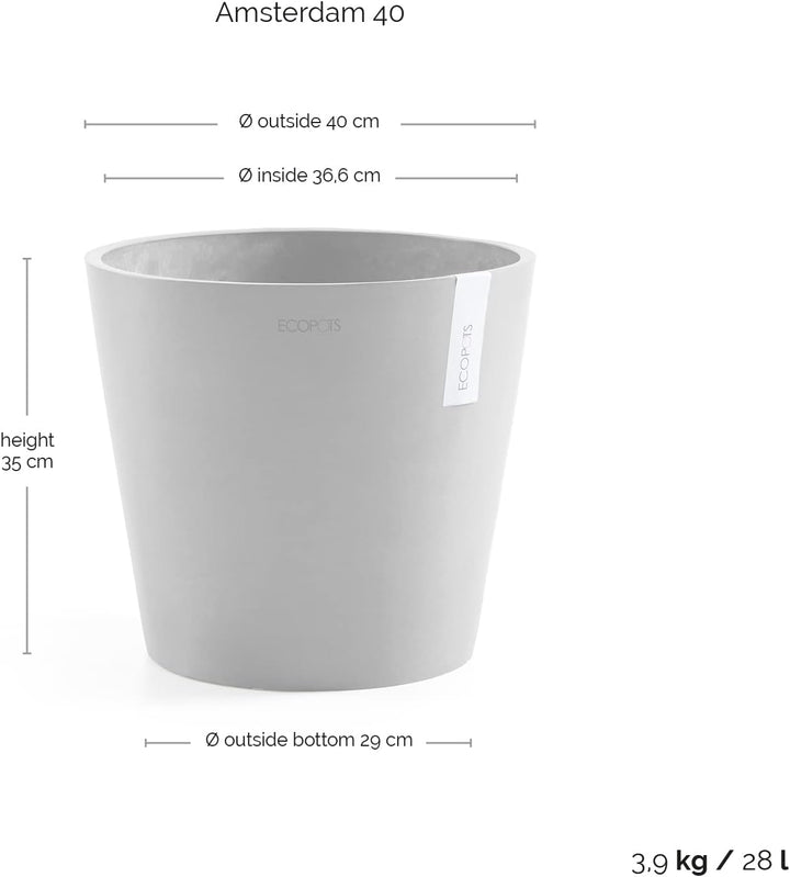 ECOPOTS Blumentopf Amsterdam Hell Grau - Durchmesser Ø 40 cm rund gross - Pflanzentopf aus Recycling