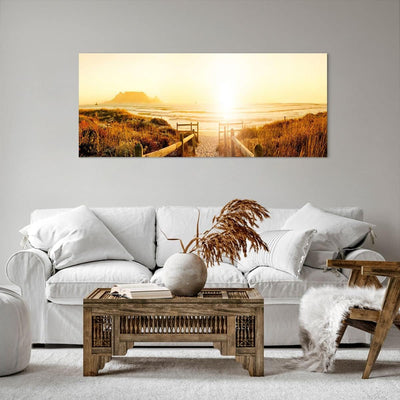 Wandbilder Dekoration Wohnzimmer Sonnenaufgang Welle Insel Meer Panorama Bilder auf Leinwand 120x50c