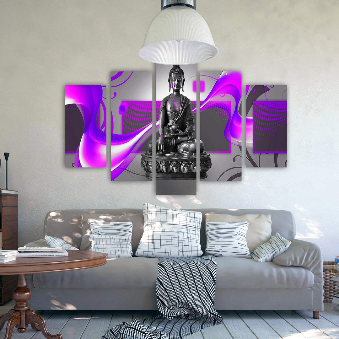 Bild auf Leinwand Buddha 5 Teilig Modern Abstraktion Figur Statue rosa 200x100 cm Leinwandbild 200x1