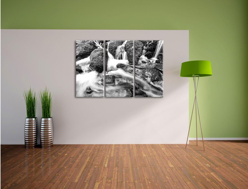 Pixxprint Gertelbach im Schwarzwald Kunst B&W 3-Teiler Leinwandbild 120x80 Bild auf Leinwand