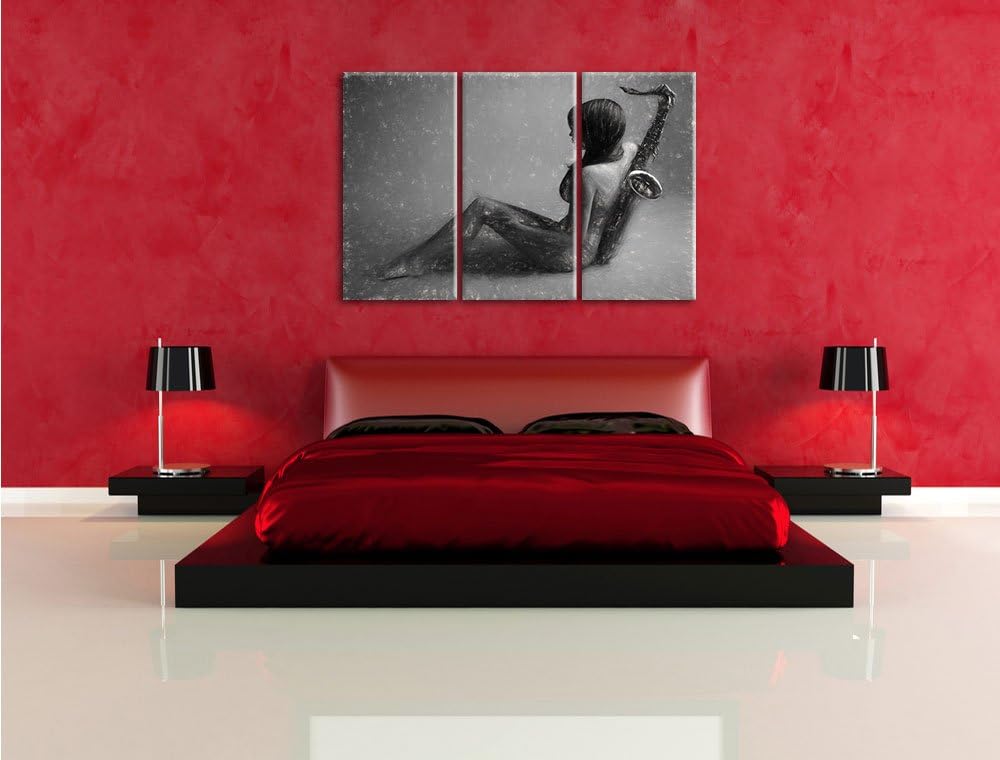 Pixxprint Attraktive Frau mit Saxophone als Leinwandbild/Grösse: 3 Teilig (120x80 cm) cm/Wandbild/Ku