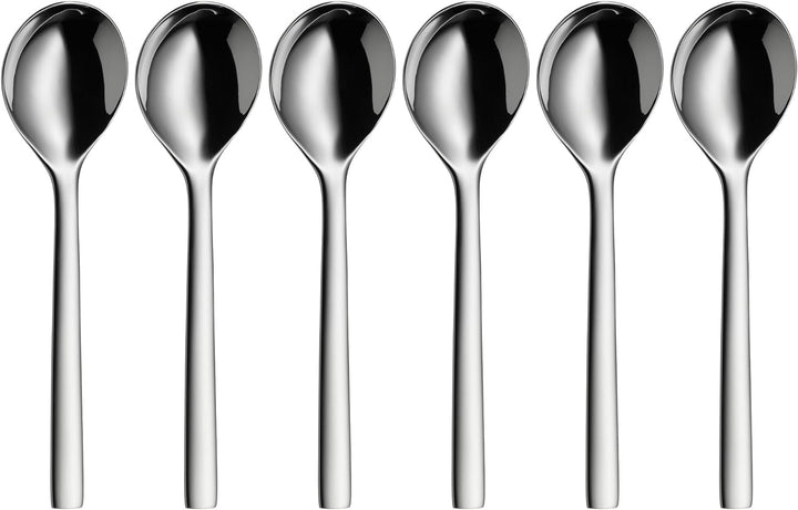 WMF Nuova Suppenlöffel Set 6-teilig, 17 cm, Müslilöffel, Kinderlöffel, Esslöffel, Cromargan Edelstah