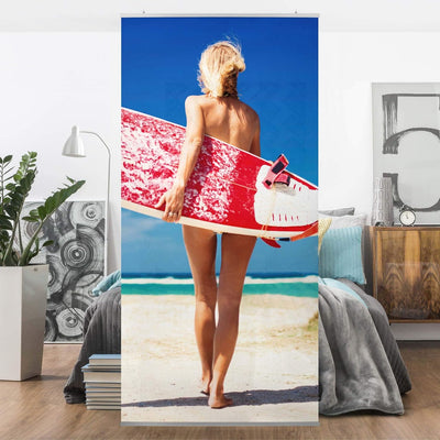 Bilderwelten Raumteiler Surfergirl 250x120cm inkl. transparenter Halterung 250x120cm incl. transpare