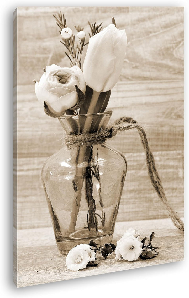 deyoli Dekorative Tulpen Format: 80x60 Effekt: Sepia als Leinwand, Motiv fertig gerahmt auf Echtholz