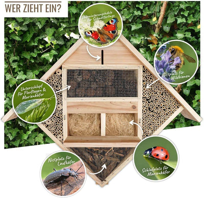 wildtier herz I Profi Insektenhotel XXL - 85 x 82 cm Insektenhaus aus verschraubtem Massiv-Holz - Ha