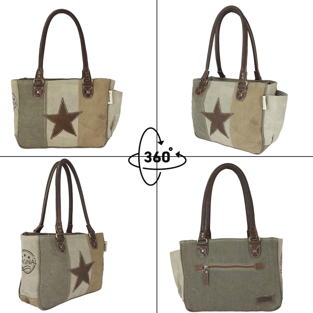 Sunsa Damen Handtasche. Vintage Schultertasche mit Stern. Kleine Canvas Tasche. Handgelenktasche mit