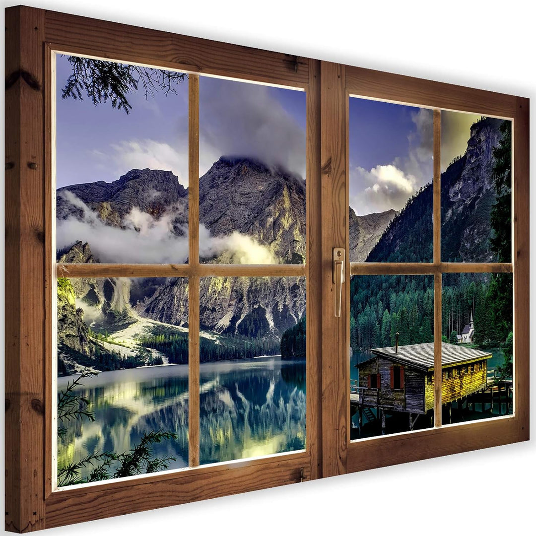 Feeby Vlies Leinwandbild Fensteransicht 3D-Illusion 120x80 cm Wanddeko Design Kunstdruck Zimmerdeko