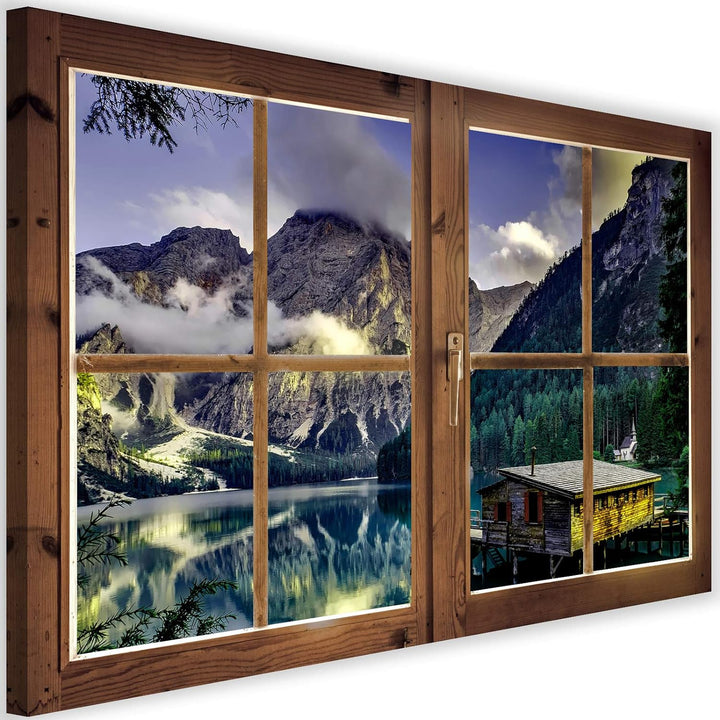 Feeby Vlies Leinwandbild Fensteransicht 3D-Illusion 120x80 cm Wanddeko Design Kunstdruck Zimmerdeko