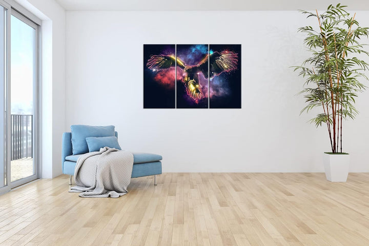 deyoli fabenfroher Adler Format: 3Teilig als Leinwandbild, Motiv fertig gerahmt auf Echtholzrahmen,