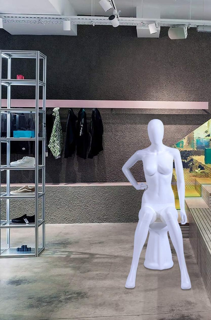 EurotonDisplay Weiblich FC66-W Frau Sitzend Schaufensterpuppe beweglich matt weiss (Weiblich FC66-W)