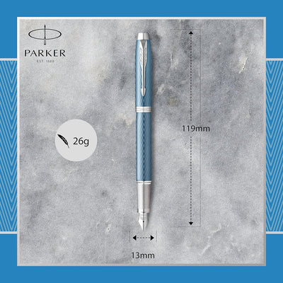 Parker IM Füller | Blaugraue Premium-Lackierung mit Chromverzierung | Füllfederhalter mit feiner Fed