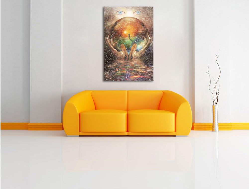 Pixxprint Glaskugel mit Hintergrund / 100x70cm Leinwandbild bespannt auf Holzrahmen/Wandbild Kunstdr