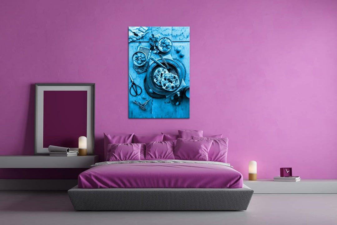 deyoli fruchtiger Kuchen Format: 80x60 Effekt: Monocrome Blau als Leinwand, Motiv fertig gerahmt auf