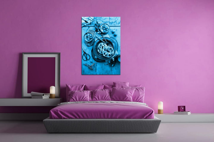 deyoli fruchtiger Kuchen Format: 80x60 Effekt: Monocrome Blau als Leinwand, Motiv fertig gerahmt auf