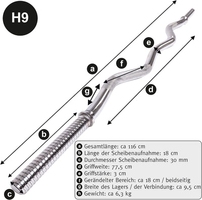 C.P. Sports Hantelstange 30 mm - Hantelstange lang, Kurzhantelstange, SZ-Stange - Curlstange inkl. H