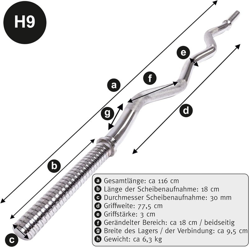 C.P. Sports SZ - Stange 30 mm Hantelscheiben Aufnahme mit und ohne Gewinde - Länge: 115-120 cm Curls