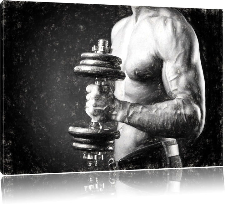 Bodybuilding Kohle Effekt, Format: 100x70 auf Leinwand, XXL riesige Bilder fertig gerahmt mit Keilra
