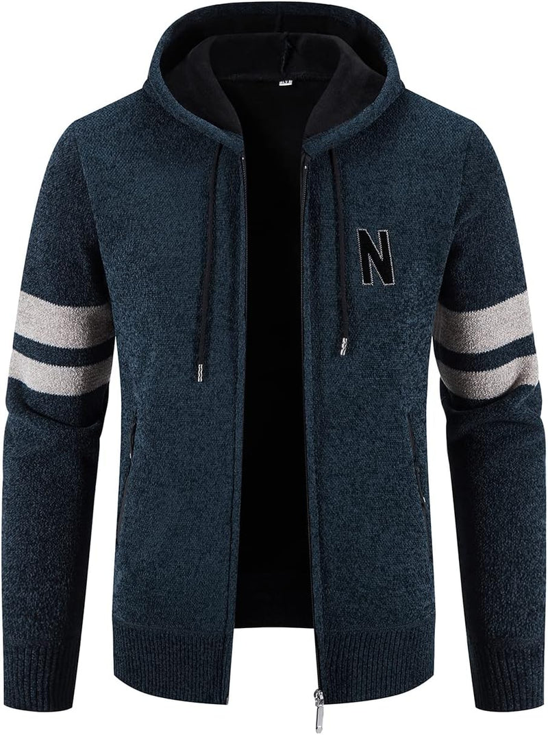 GLESTORE Herren Strickjacke Slim Fit Cardigan Jacke Sweatjacke Langarm Hoodie Fleecejacke mit Reissv