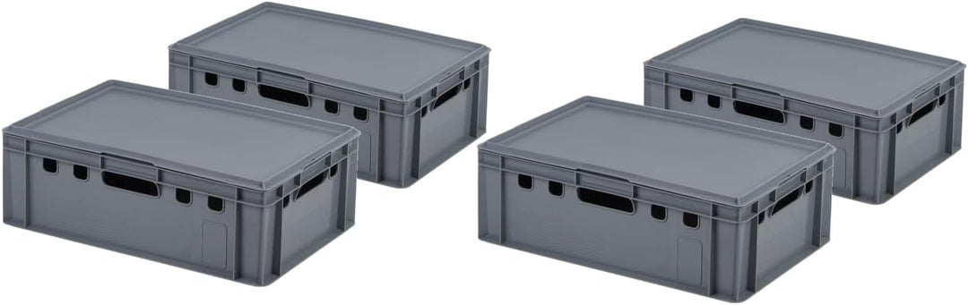 4 Stück E2 Kiste mit grauem Deckel 600 x 400 x 200 mm Fleischkiste Lagerkiste Metzgerkiste in Grau