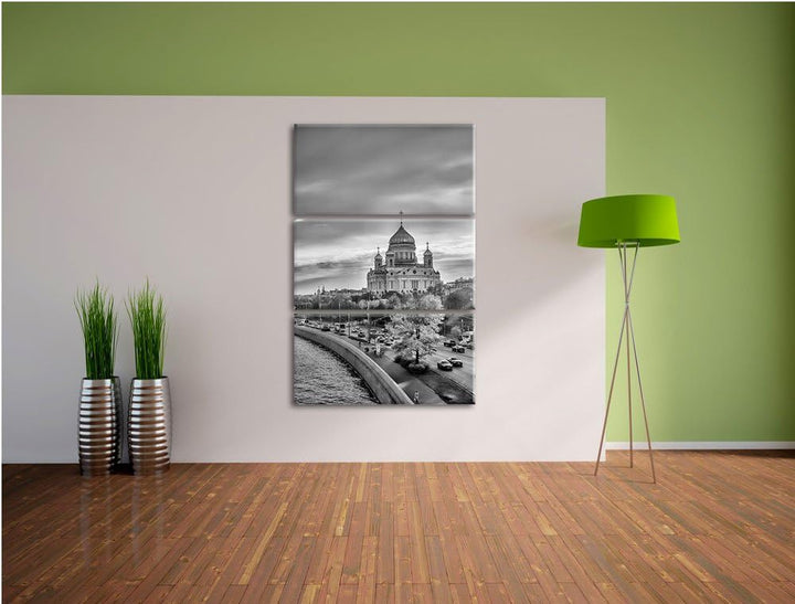 Pixxprint Monocrome, Sonnenuntergang in Moskau 3-Teiler Leinwandbild 120x80 Bild auf Leinwand