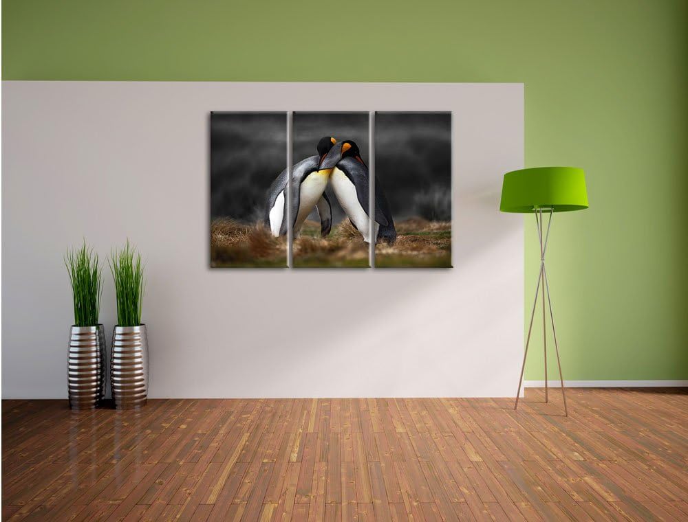 Pinguine in der Antarktis / 3-Teilig/Gesamtmass 120cm Leinwandbild bespannt auf Holzrahmen/Wandbild